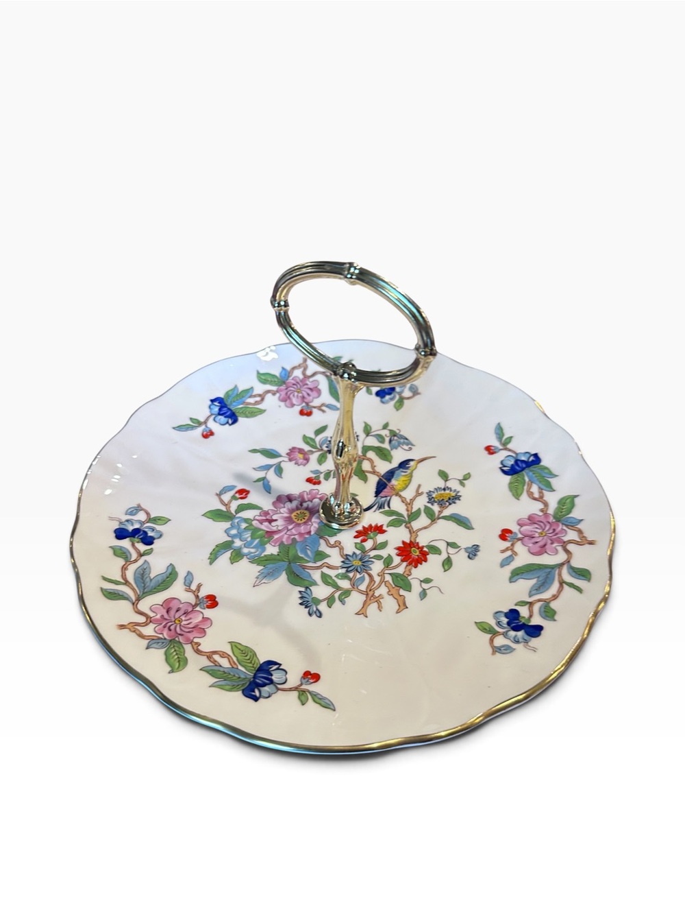 Ansley Bone China England Pembroke Serving Tray Handle Floral Bird
